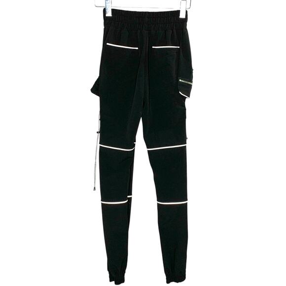 Maniere De Voir 4 Womens Reflective Piped Cargo Pants Black Modern - Picture 3 of 10